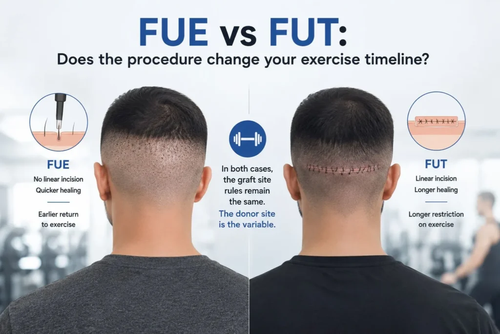 FUE vs FUT Does the procedure change your exercise timeline