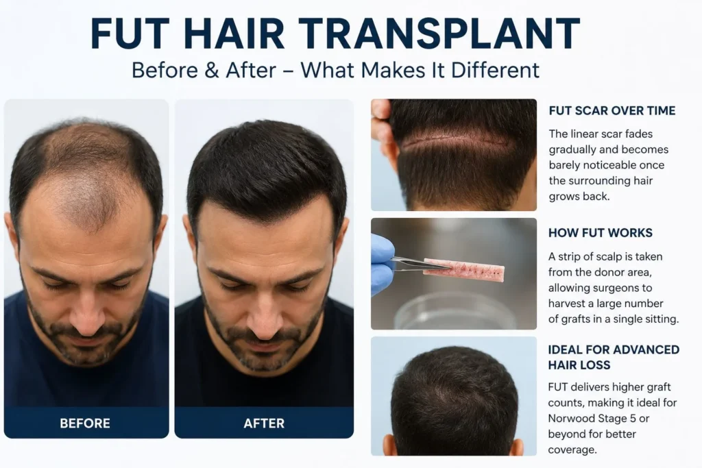 FUT hair transplant before and after